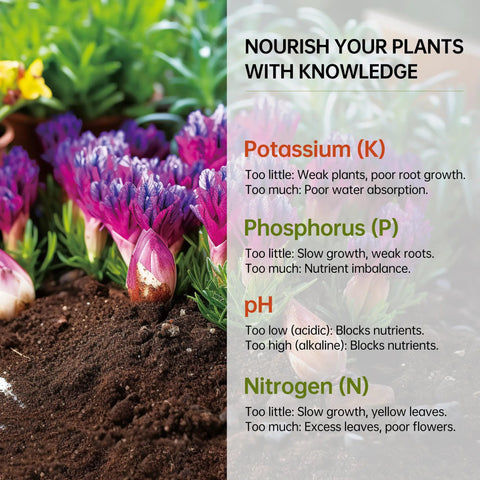 4-In-1 Soil Test Kit For PH, Nitrogen, Phosphorus And Potassium Levels - 40 Tests With plant health guide overlay