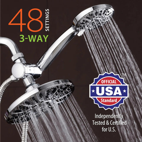 7 Inch Premium High Pressure 3 Way Rain Shower Combo With Lux Rainfall Head And Dope 6 Setting Handheld Shower Chrome Finish