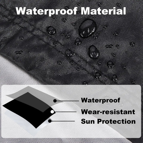 Close-up of waterproof material layers showing water droplets, illustrating the Heavy Duty Waterproof Patio Heater Cover For Standing Propane Heaters With Windproof Shield And Shrinkage Structure Adjustable Rope Buckle For Tight Fit Beefed Up Outdoor Heater Shelter Keeps Rain And Wind Off.