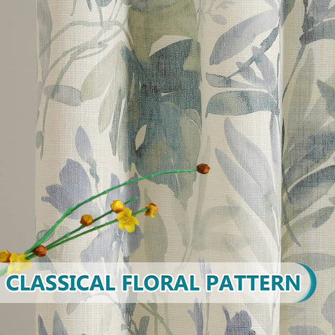 Cozy Soft Cotton Blend Sage Green Curtains 84 Inch Length For Light Filtering Privacy Floral Print Window Drapes With Grommets