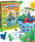 Mini Garden Dinosaur Terrarium Kit For Kids A Fun Dinosaur Craft Toy And Science Kit For Boys Ages Six And Up Grow Your Own Dino Egg Terrarium With Quick Grow Seeds And Jurassic Decor, featuring a dinosaur theme planter with seedlings and toy dinosaurs.