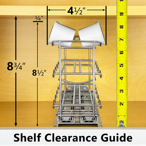 Slide Out Coffee Pod Holder And K Cup Organizer For Narrow Cabinets, chrome rack with dimensions for shelf clearance