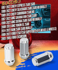 32-Piece M14x1.5 Lug Nut Kit With 19mm Hex Conical Seat For Aftermarket Wheels displayed with truck compatibility list.