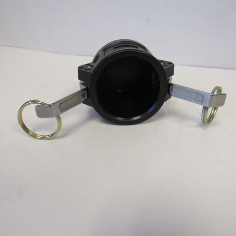 Camlock Cap 1-1/2 Inch Female Polypropylene, Heavy-Duty Chemical Resistant, Leak-Proof Seal, 125 PSI, Pro-Grade, Compatible With Water, Chemicals And Vapors, Maximum Temperature 185 Fahrenheit, Industrial Grade black with stainless steel arms