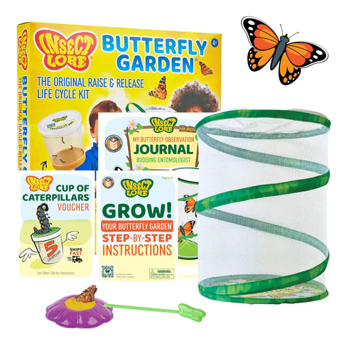Raise And Release Butterfly Garden Kit For Kids And Classrooms with Caterpillar Habitat Voucher, habitat, and learning tools
