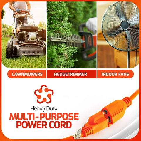 Orange Indoor Outdoor Extension Cord 18 Feet With 1 Outlet 3 Prong 16 Gauge Heavy Duty UL Approved Power Cable for tools