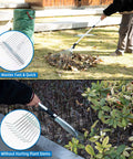 Person using Two Pack Adjustable Yard Rake Set With 63-Inch 15-Tine Big Rake And 30-Inch 9-Tine Small Rake for garden cleanup