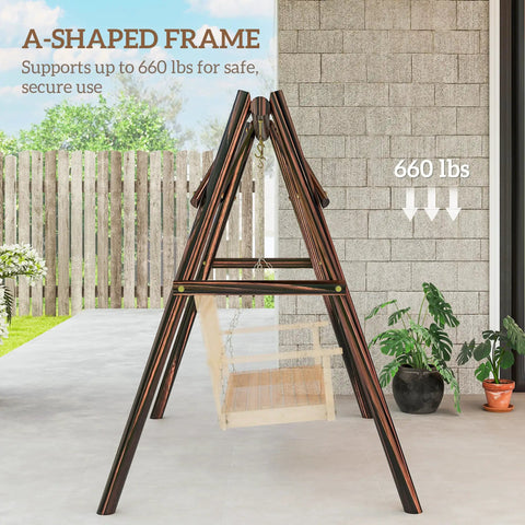 Heavy Duty A-Frame Porch Swing Stand For Outdoor Use Free-Standing Wooden Swing Frame With 660 Lb Capacity Carbonized Finish