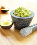 Pro Grade Stone Mortar And Pestle Set With Heavy Base Medium Size Unpolished Black Granite For Crushing, Grinding, And Mixing