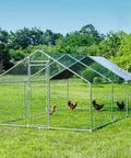 Large Outdoor Metal Chicken Coop With Walk In Run For Backyard Poultry, 19.19 By 9.84 By 6.56 Feet, Waterproof Roof in field