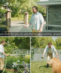 Man using Metal Hose Reel Cart That Holds 100 Feet Of Five Eighth Inch Hose For Outdoor Watering And Storage No Fuss Easy To Move Lightweight Aluminum Frame