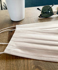 Close-up of Made In USA 3 Layer Disposable Face Masks Bulk Pack 500 Count 6.69 Inches Long By 3.74 Inches Wide With Ear Loop