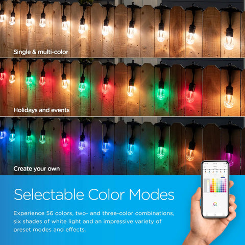 Smart Vintage Cafe String Lights With WiFi And Bluetooth Control For Outdoor Patio Deck Backyard 24 Feet Multicolor display options