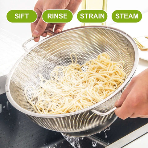 Stainless Steel Colander 3 Quart Strainer for Kitchen Food Prep Dishwasher Safe Easy Rinse Perfect for Draining Pasta