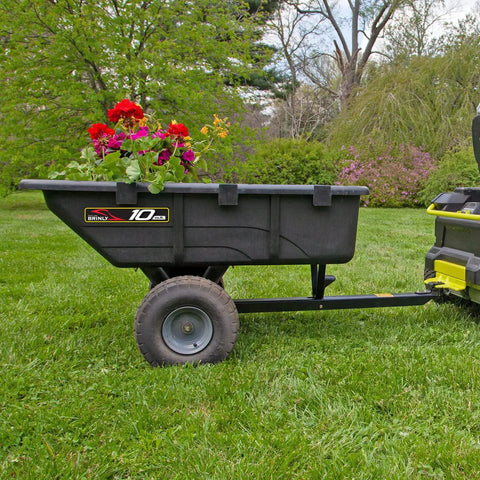 10 Cu Ft Heavy Duty Tow Behind Poly Utility Cart Dump Trailer With Magnetic Hitch Pin And Compression Molded Bed carrying flowers