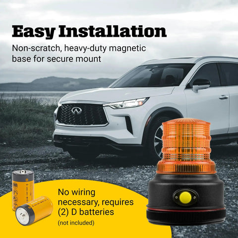 Badass Led Amber Warning Beacon With Rock Solid Magnetic Base, Three Sixty Degree Strobe Light Featuring Four No Sweat Flash Modes, Battery Powered Ip Sixty Five Weatherproof Class Three Job Site Safety Alert