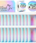 50 Pack Holographic Bubble Mailers Self Seal Waterproof Poly Padded Envelopes 5.9 x 9.6 Inches Exterior 5 x 8 Inches Interior Eye Catching Metallic Shipping Bags For Small Business Packaging And Mailing with thank you cards and stickers