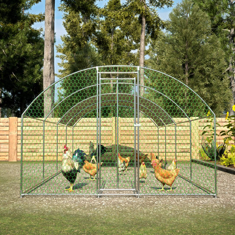 Sturdy Walk In Chicken Coop Run With Waterproof Cover And Lockable Door Beefy Heavy Duty Galvanized Steel Frame in garden setting