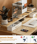 Electric Standing Desk With Two Drawers Sit To Stand Height Adjustable Computer Desk With Storage Shelf 47 By 24 Inch Oak Finish for Home Office, showing drawers and shelf.