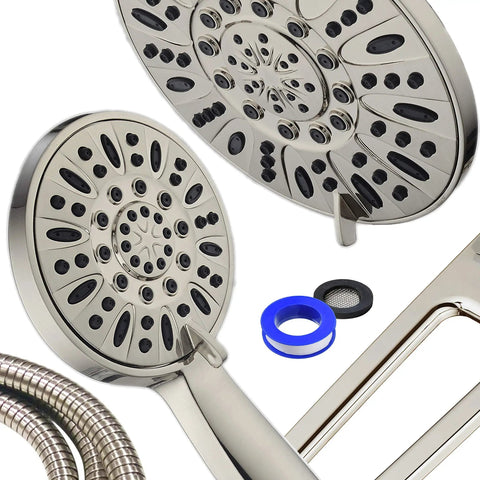Crazy High Pressure Shower Spa Combo With 48 Modes Three Way Showerheads Adjustable 18 Inch Extension Arm Brushed Nickel Finish