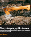 Ultralight Hiking Axe 13 Inch With 15 Percent Lighter FiberComp Handle And Ultra Sharp Forged Steel Blade displayed on wood