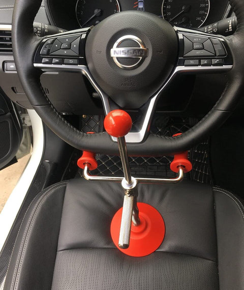 15 Inch Steering Wheel Holder Alignment Tool With Adjustable Height And Locking Switch installed in a car