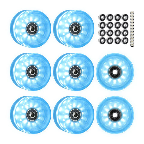 Lit Up Roller Skate Wheels With Bright Dots And ABEC 9 Bearings Installed 65mm By 35mm 82A Eight Pack For Outdoor Or Indoor