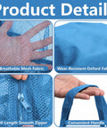 Product details of Blue Oxford Mesh Pool Noodle Storage Bag With Zipper Grab And Go Portable Swim Toy Organizer showing mesh, fabric, zipper and handle