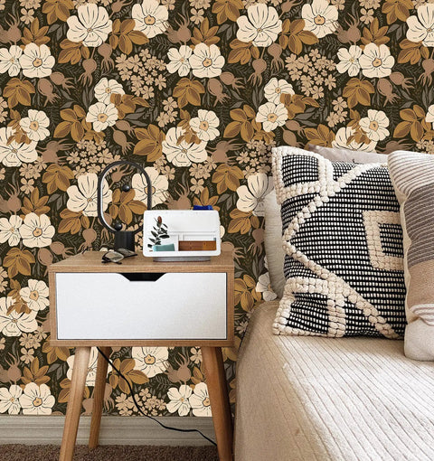 Fresh Black And Brown Vintage Floral Peel And Stick Wallpaper Removable Contact Paper For Cabinets And Drawers Renter Friendly Wall Decor