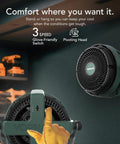 Exo61 Heavy Duty Air Circulator With 3 Speed Industrial Floor Blower Fan showing front and top view in a workshop setting