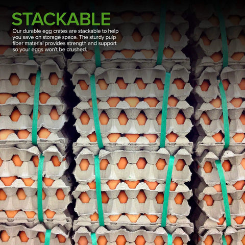 Must-Have 30-Cell Egg Crates 15 Pack Recyclable Pulp Fiber Egg Flats For Egg Packing And Storage, stacked eggs in crates