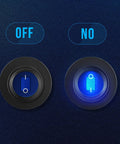 Waterproof 12V Toggle Switch Kit 2 Pack With Heavy Duty Blue LED Light Round Rocker Panel showing off and on positions