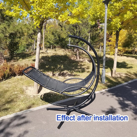 Installed Black Waterproof Vinyl Mesh Replacement With Rope For Patio Curved Hanging Lounge Chair And Chaise Lounger Swinging Chair Replacement Fabric Plus Accessories For Easy Outdoor Setup And Cozy Comfort No Fade on lawn