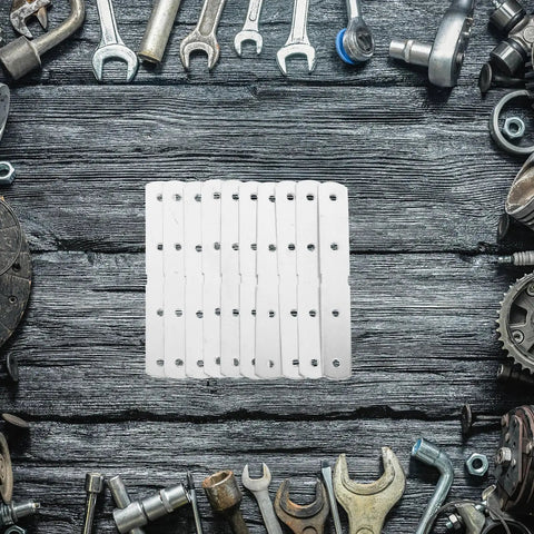 Heavy Duty Stainless Steel Corner Brackets Kit 10 Pack Flat Metal Plates With Screws surrounded by tools on wooden surface