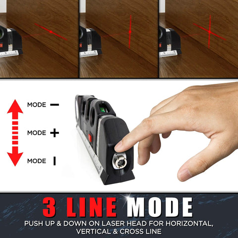 Stud Finder And Three In One Laser Level Ruler Wall Scanner with line modes being adjusted by hand for DIY home improvement