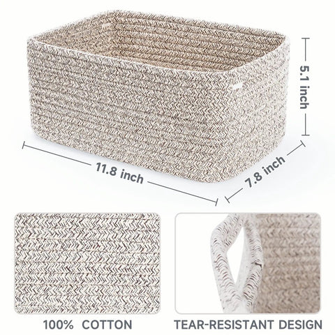 3 Pack Small Woven Rope Storage Baskets Mixed Brown, Compact Organizer For Closet Nursery, Durable Cord Basket To Stash Toys Diapers And Clothes, Legit Game Changer For Tidy Rooms