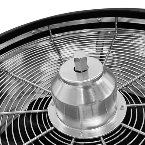Close-up of the motor assembly on the Solid Build Nineteen Inch Electric Leaf Bowl Trimmer with stainless steel components.