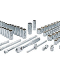Three-Eighths Inch Drive Socket Set, 34-Piece, 6-Point SAE and Metric, DirectTorque Technology, Chrome Vanadium Finish displayed