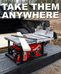 Stainless Steel Table Saw Stock Guides And Anti Kickback Rollers displayed on a truck bed with wood, ready for transport.