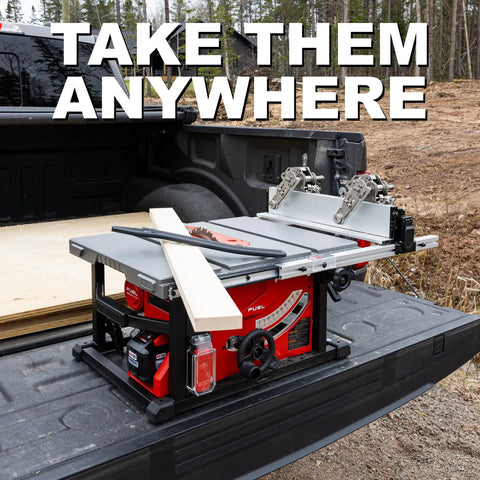 Stainless Steel Table Saw Stock Guides And Anti Kickback Rollers displayed on a truck bed with wood, ready for transport.