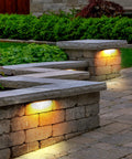 8 Pack Outdoor LED Hardscape Lights For Steps Retaining Walls And Decks, 7 Inch Paver Lights illuminating stone steps