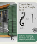 Top Shelf Cast Iron Shutter Dogs With Rust Resistant S Hook Exterior Hardware And Included Mounting Bolts 6.5 Inch dark matte coat on window