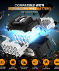 Exploded view of a 20V Max battery pack with internal components and battery cells, showing compatibility with Dewalt tools.