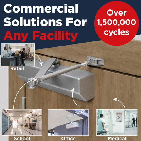 Heavy Duty Commercial Door Closer Automatic Self Closing Hinges mounted on wooden door for efficient use in busy facilities.