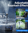 Close-up of 4 In 1 Pond Filter System Kit with 1370 GPH Pump adjustable fountain heads, showcasing daisy and dome effects.