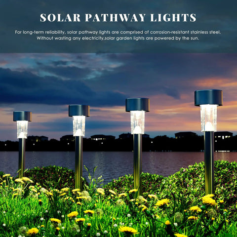 12 Pack Solar Pathway Lights Stainless Steel Outdoor LED Landscape Lights For Walkways Patios Lawns Yards IP55