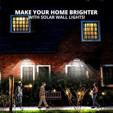 Night view of house featuring 100 LED Solar Outdoor Lights With Adjustable Modes For Front Door Yard Garage And Deck IP65 Waterproof