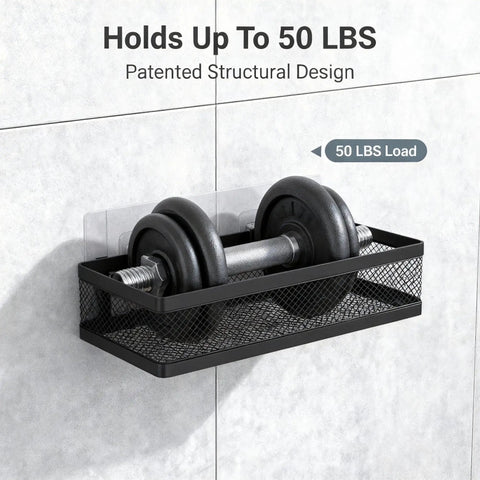 Heavy Duty Mesh Shower Caddy Wall Mount With Grip Tight Adhesive Bathroom Shelf Organizer Rust Proof Kitchen Pantry Rack Holds Heavy Gear Up To Fifty Pounds Nailed Easy Install Black Two Pack Bundle