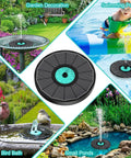 Cyan Flower Solar Fountain Upgrade 3.5W With 7 Nozzles And 4 Fixed Pipes, used in bird bath, garden, and pool settings