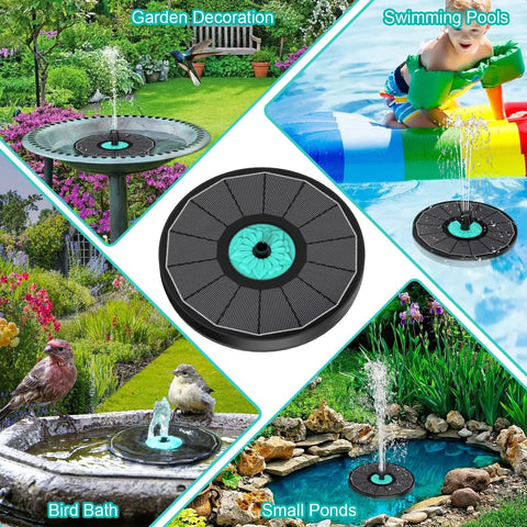 Cyan Flower Solar Fountain Upgrade 3.5W With 7 Nozzles And 4 Fixed Pipes, used in bird bath, garden, and pool settings